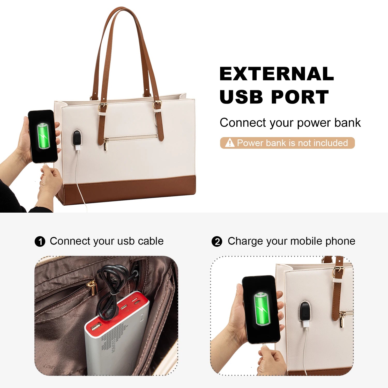 JMT-638218 Stylish PU Leather Laptop Tote for Women - 15.6 Inch Briefcase with USB Port