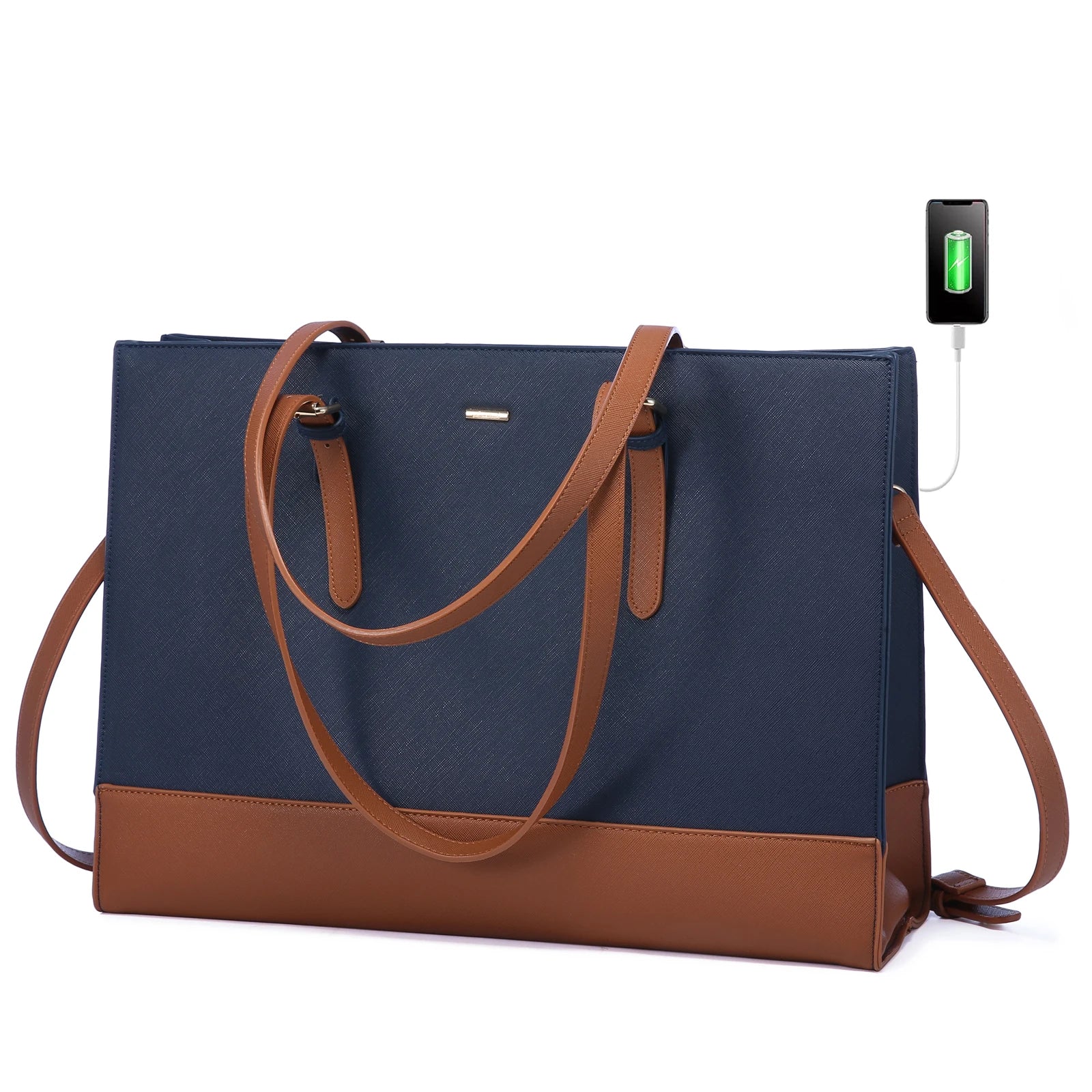JMT-638218 Stylish PU Leather Laptop Tote for Women - 15.6 Inch Briefcase with USB Port