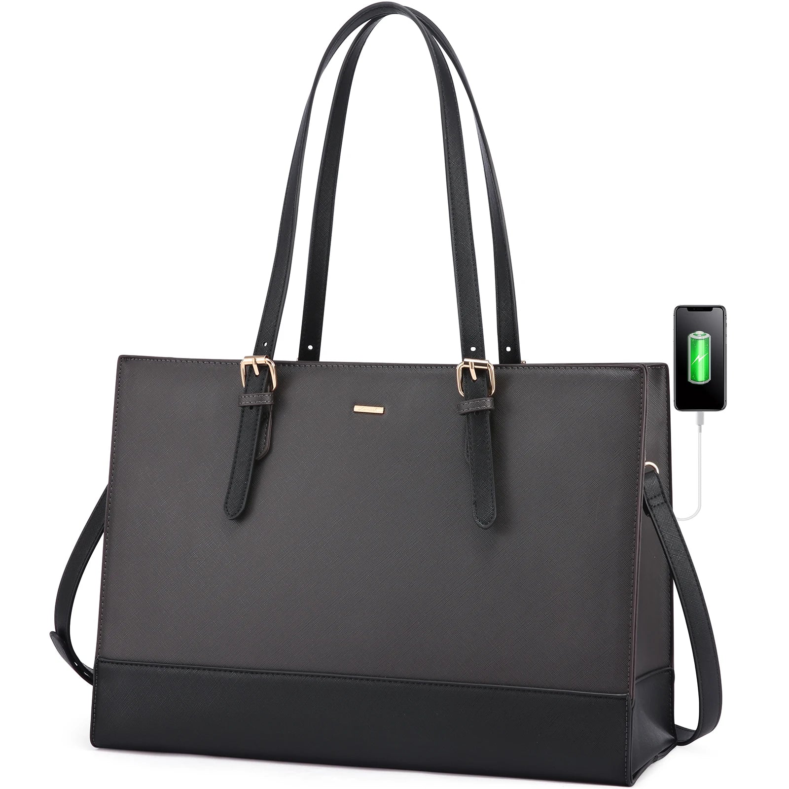 JMT-638218 Stylish PU Leather Laptop Tote for Women - 15.6 Inch Briefcase with USB Port