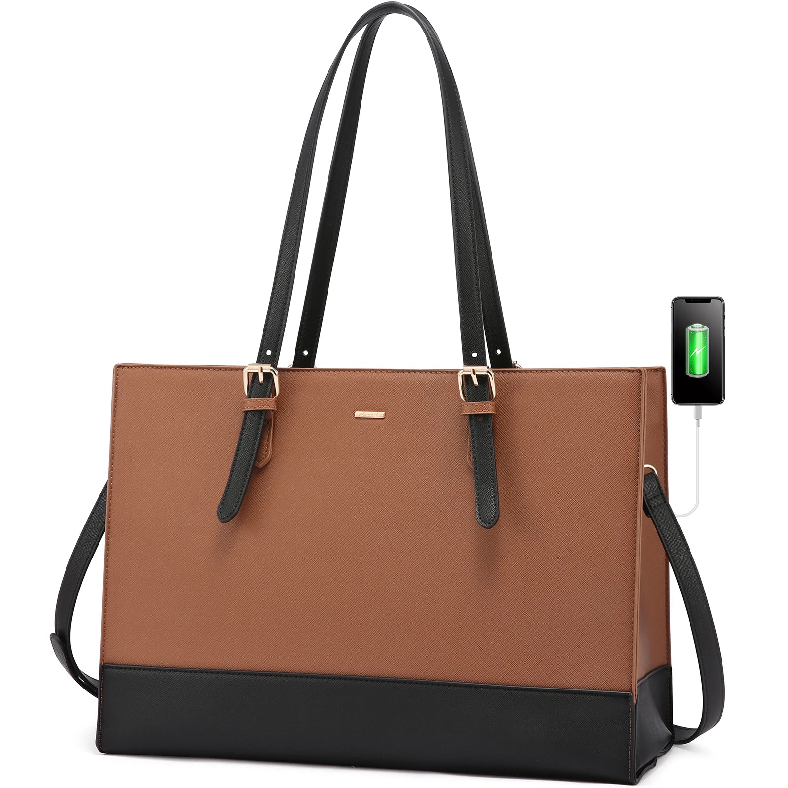 JMT-638218 Stylish PU Leather Laptop Tote for Women - 15.6 Inch Briefcase with USB Port
