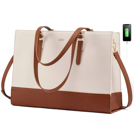 JMT-638218 Stylish PU Leather Laptop Tote for Women - 15.6 Inch Briefcase with USB Port