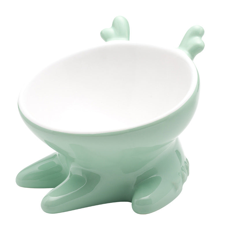 JMT-638666 Ceramic Oblique Mouth Cat Bowl - Lead-Free, Non-Slip, Whisker-Friendly Design