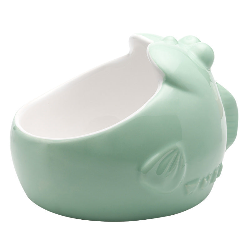 JMT-638666 Ceramic Oblique Mouth Cat Bowl - Lead-Free, Non-Slip, Whisker-Friendly Design