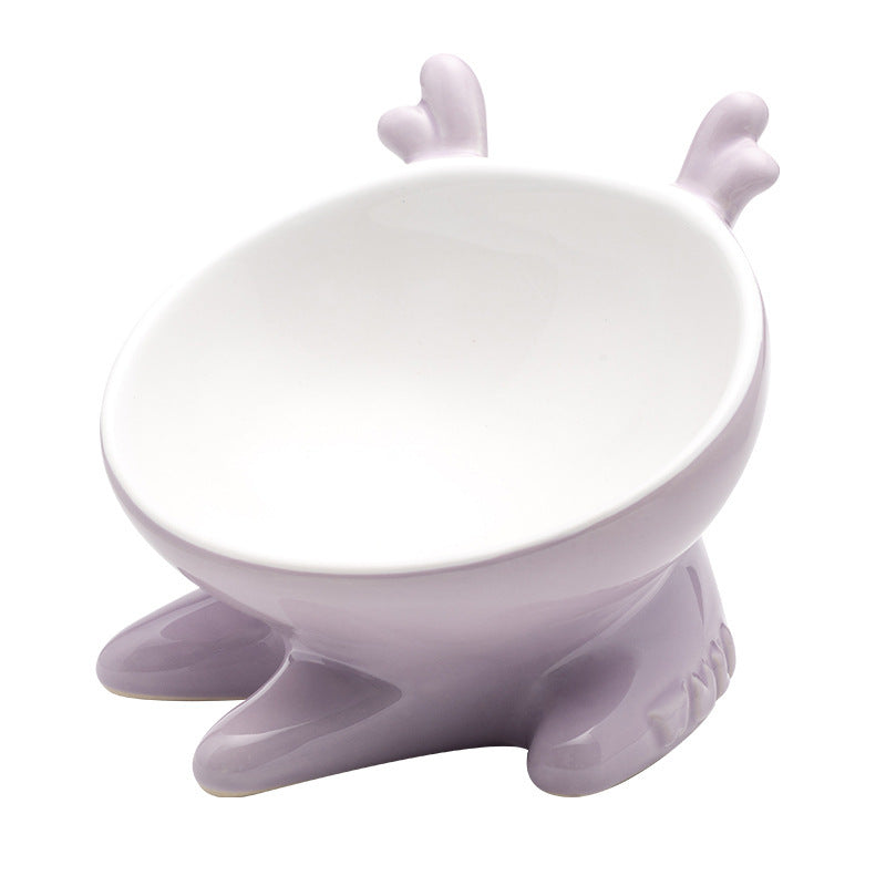 JMT-638666 Ceramic Oblique Mouth Cat Bowl - Lead-Free, Non-Slip, Whisker-Friendly Design