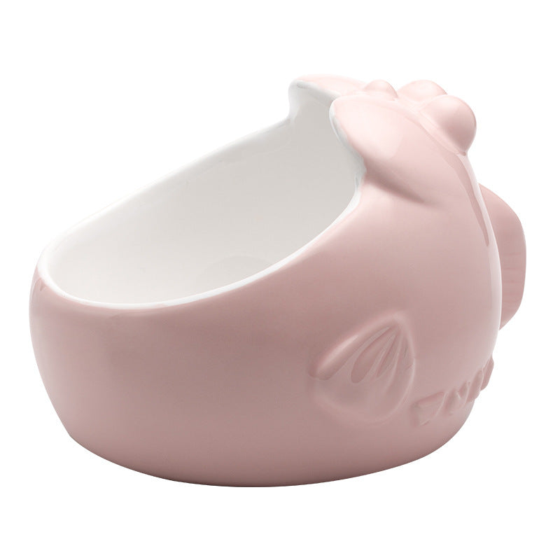 JMT-638666 Ceramic Oblique Mouth Cat Bowl - Lead-Free, Non-Slip, Whisker-Friendly Design