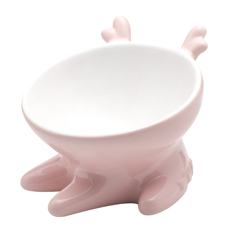 JMT-638666 Ceramic Oblique Mouth Cat Bowl - Lead-Free, Non-Slip, Whisker-Friendly Design