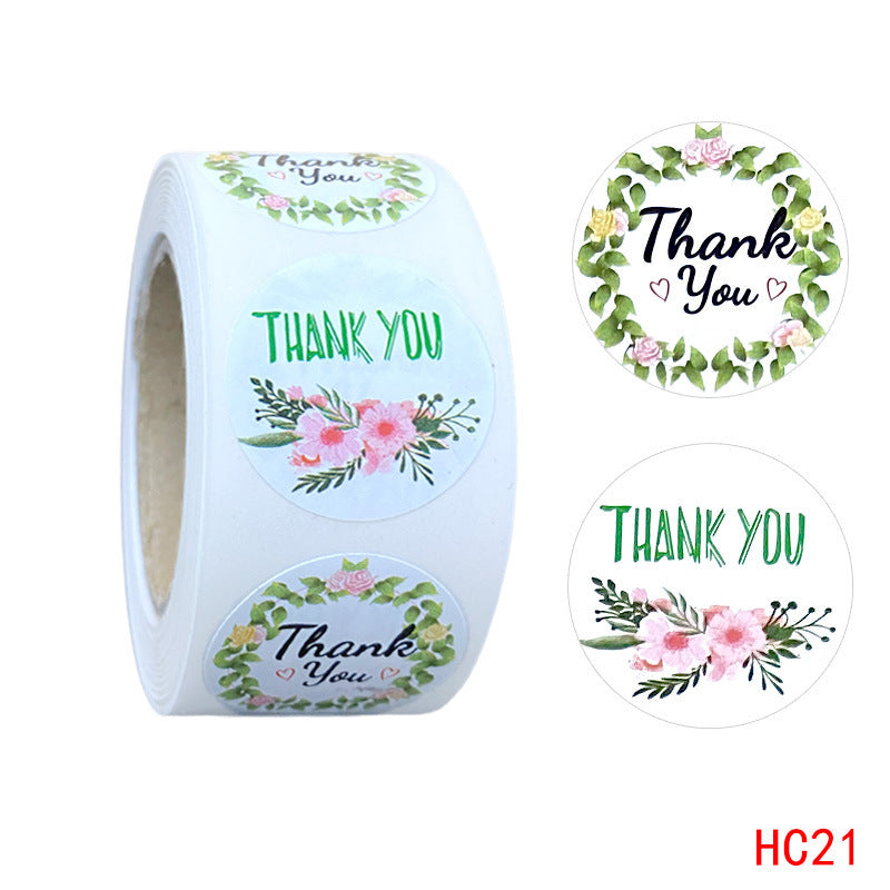 JMT-639114 Round Thank You Flower Stickers for Product Packaging and Decoration