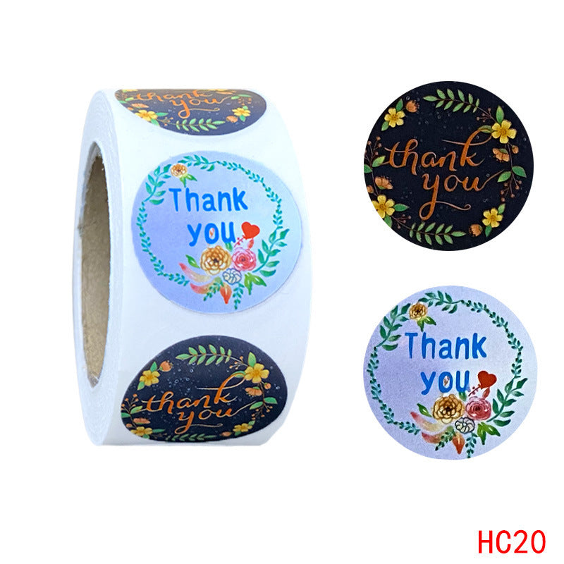 JMT-639114 Round Thank You Flower Stickers for Product Packaging and Decoration