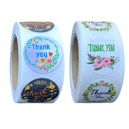 JMT-639114 Round Thank You Flower Stickers for Product Packaging and Decoration