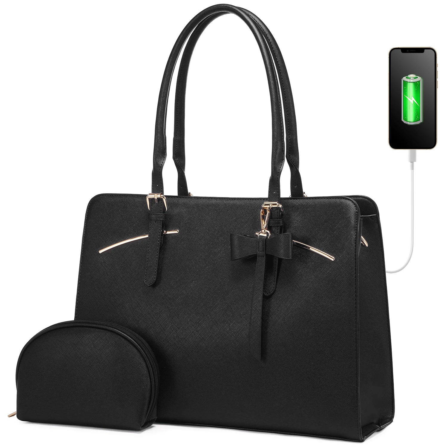 JMT-639370 Spacious Laptop Tote Bag and Crossbody Purse Set for 15.6-Inch Computers