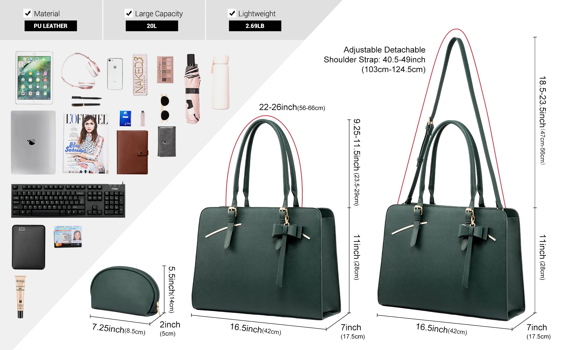 JMT-639370 Spacious Laptop Tote Bag and Crossbody Purse Set for 15.6-Inch Computers