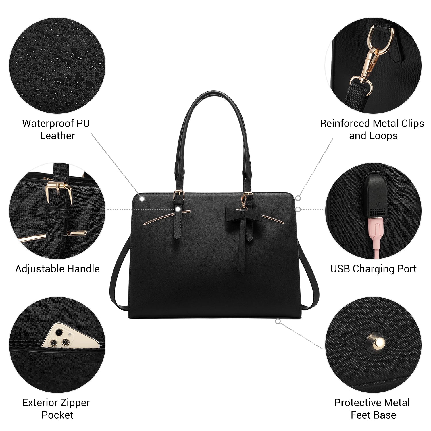 JMT-639370 Spacious Laptop Tote Bag and Crossbody Purse Set for 15.6-Inch Computers