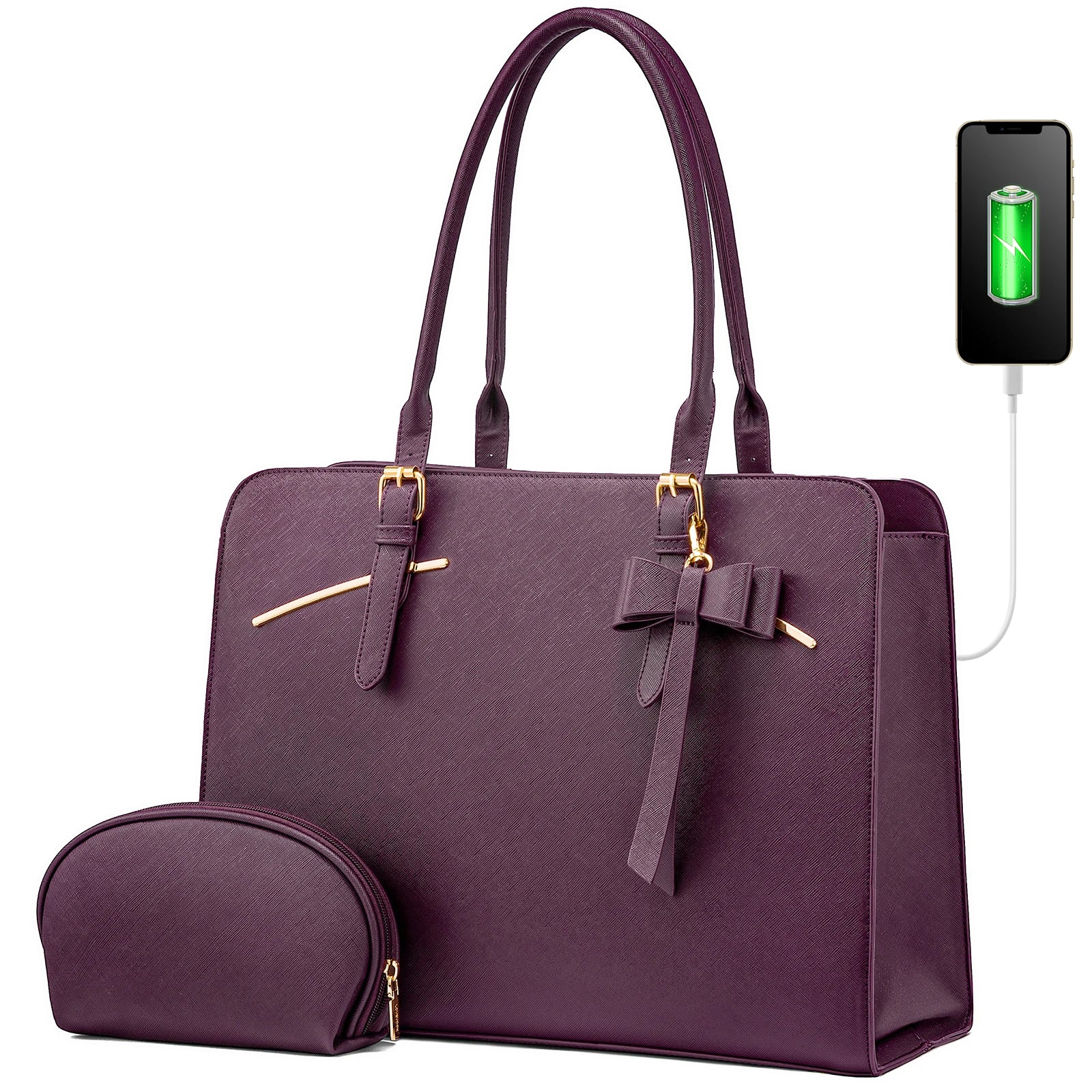 JMT-639370 Spacious Laptop Tote Bag and Crossbody Purse Set for 15.6-Inch Computers