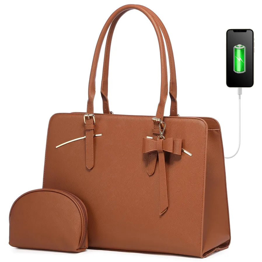 JMT-639370 Spacious Laptop Tote Bag and Crossbody Purse Set for 15.6-Inch Computers