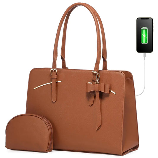 JMT-639370 Spacious Laptop Tote Bag and Crossbody Purse Set for 15.6-Inch Computers