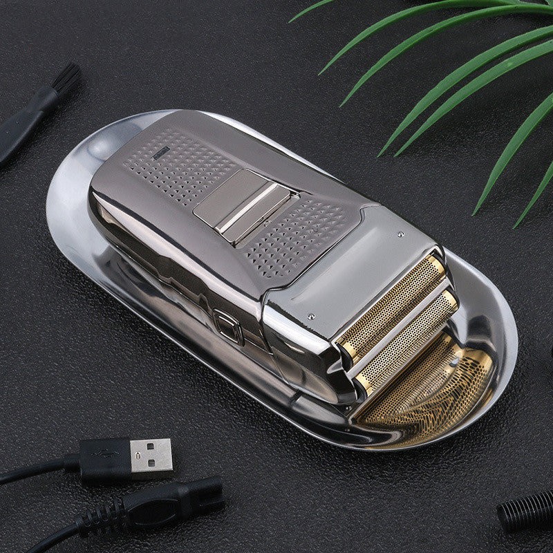 JMT-639882 Dual-Head USB Rechargeable Retro Bald Razor in Gold and Silver