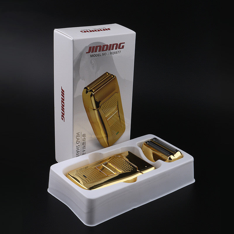 JMT-639882 Dual-Head USB Rechargeable Retro Bald Razor in Gold and Silver