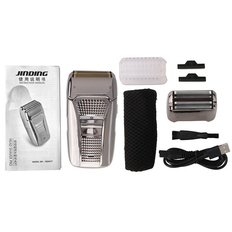 JMT-639882 Dual-Head USB Rechargeable Retro Bald Razor in Gold and Silver