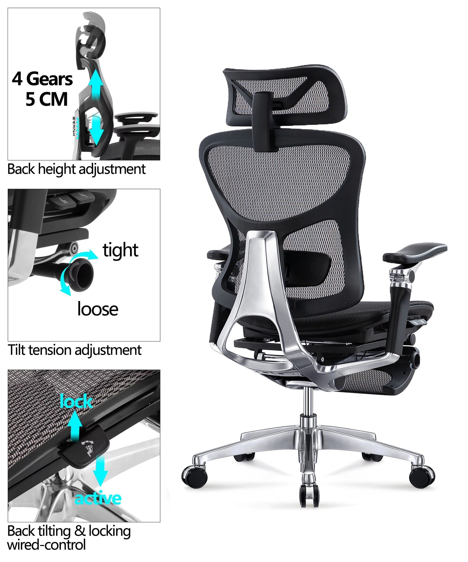 JMT-640394 Ergonomic Executive Office Chair with Adjustable 7D Armrests and Footrest