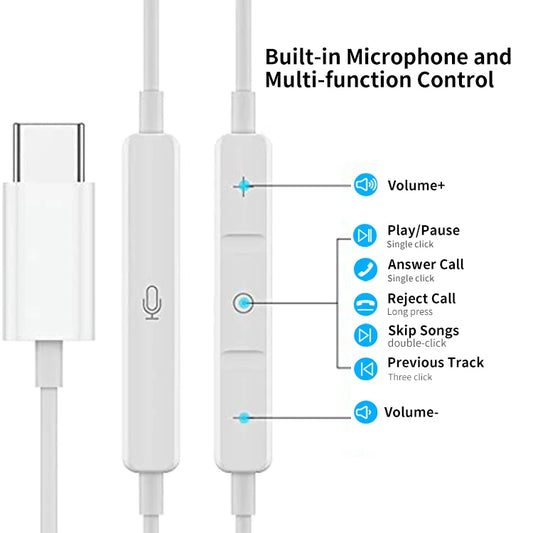 JMT-640458 Noise-Cancelling USB-C In-Ear Headphones with Microphone and Stereo Sound