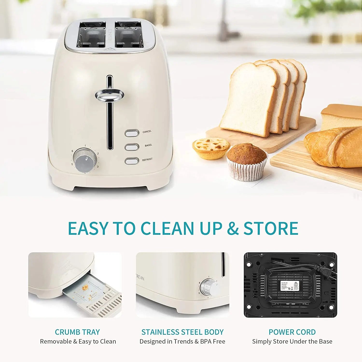 JMT-640458 Stainless Steel 2-Slice Retro Toaster for Waffles and Bread