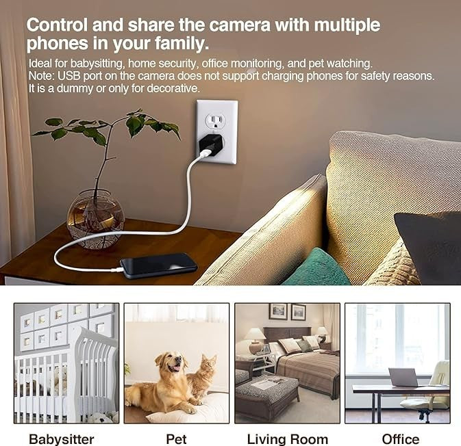 JMT-640970 2K WiFi Security Camera Charger with Smart Motion Detection and Loop Recording