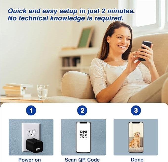 JMT-640970 2K WiFi Security Camera Charger with Smart Motion Detection and Loop Recording