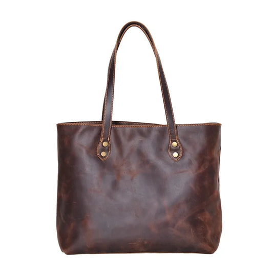 JMT-641482 Custom Logo Genuine Leather Tote Bag for Women - Casual Crazy Horse Shoulder Handbag