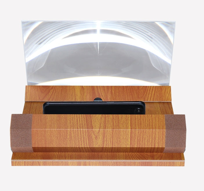 JMT-641802 Portable Mobile Phone Screen Magnifier Stand – Foldable Design in Dark Red Wood Grain, Yellow Wood Grain, and Black Walnut