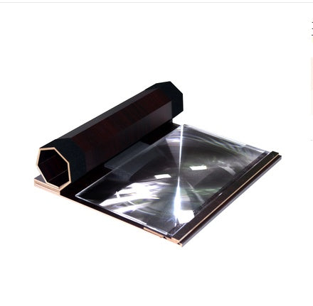 JMT-641802 Portable Mobile Phone Screen Magnifier Stand – Foldable Design in Dark Red Wood Grain, Yellow Wood Grain, and Black Walnut
