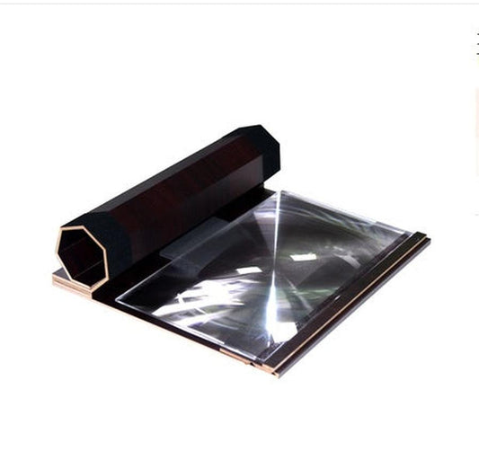 JMT-641802 Portable Mobile Phone Screen Magnifier Stand – Foldable Design in Dark Red Wood Grain, Yellow Wood Grain, and Black Walnut