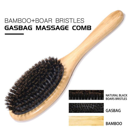 JMT-641930 Natural Boar Bristle Hairbrush with Bamboo Handle for All Hair Types