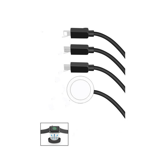 JMT-642122 Four-in-One Charging Cable for Apple and Android Devices with Type-C, Micro, iPhone, and iWatch Compatibility