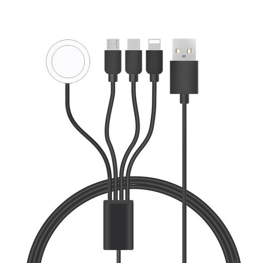 JMT-642122 Four-in-One Charging Cable for Apple and Android Devices with Type-C, Micro, iPhone, and iWatch Compatibility