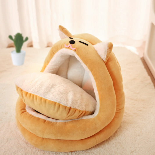 JMT-642250 Cozy Velvet Cat Bed for Small to Medium Pets - Warm Sleeping Bag Style Cushion