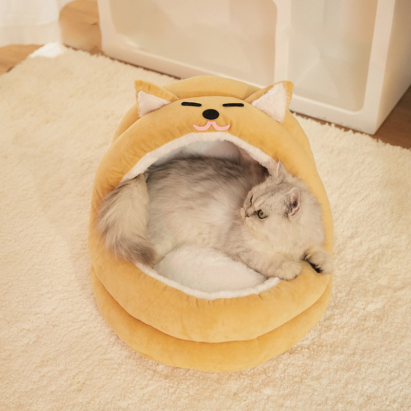 JMT-642250 Cozy Velvet Cat Bed for Small to Medium Pets - Warm Sleeping Bag Style Cushion
