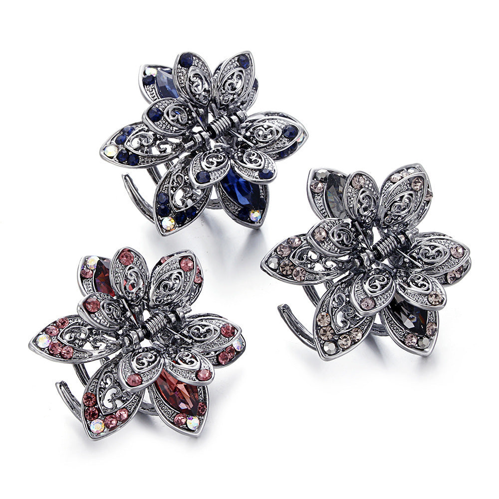 JMT-642634 Stylish Alloy Flower Hair Clips in Purple, Blue, and Gray for Women