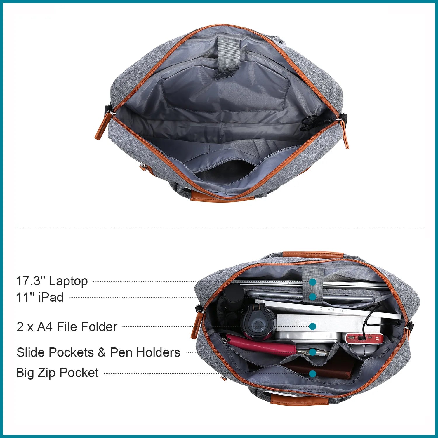 JMT-642762 Waterproof 15.6-17.3 Inch Laptop Briefcase with Adjustable Shoulder Strap for Men