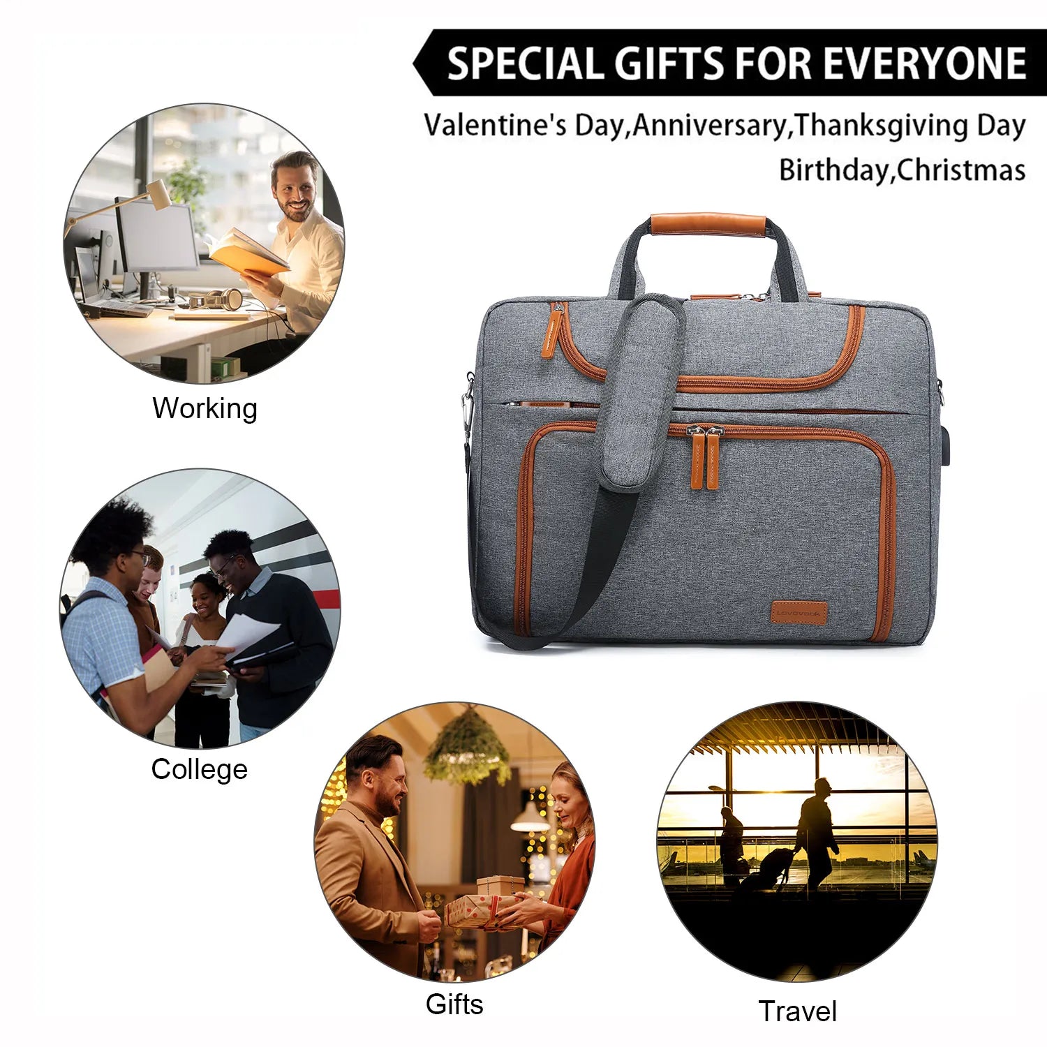 JMT-642762 Waterproof 15.6-17.3 Inch Laptop Briefcase with Adjustable Shoulder Strap for Men
