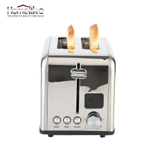 JMT-642890 Stainless Steel 2-Slice Automatic Pop-Up Bread Toaster with LED Display