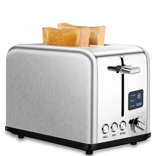 JMT-642890 Stainless Steel 2-Slice Automatic Pop-Up Bread Toaster with LED Display