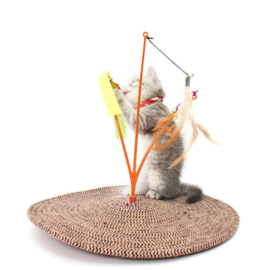JMT-643082 Little Tree Cat Scratching Pad with Feather Toy, Cotton Rope Climate-Friendly Design for All Ages