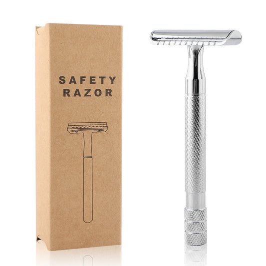 JMT-643338 Vintage Manual Razor Set with 5 Replacement Blades - Matte Black, Rose Gold, Silver
