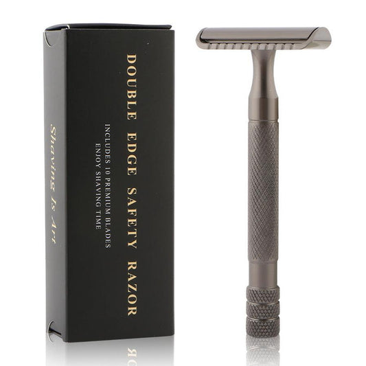 JMT-643338 Vintage Manual Razor Set with 5 Replacement Blades - Matte Black, Rose Gold, Silver