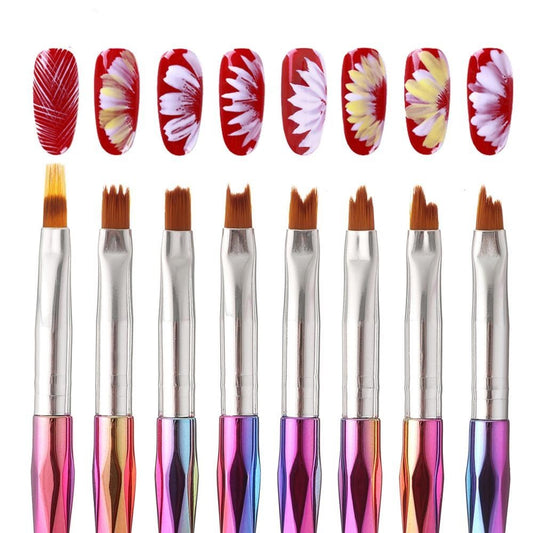 JMT-643402 Colorful Petal Shape Nail Art Brush Set - 8 Flower Pens for All Skin Types