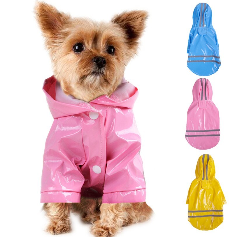 JMT-643722 Hooded Waterproof PU Dog Raincoat with Reflective Stripes - Available in Multiple Colors and Sizes