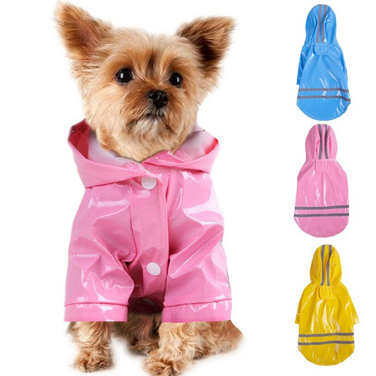 JMT-643722 Hooded Waterproof PU Dog Raincoat with Reflective Stripes - Available in Multiple Colors and Sizes