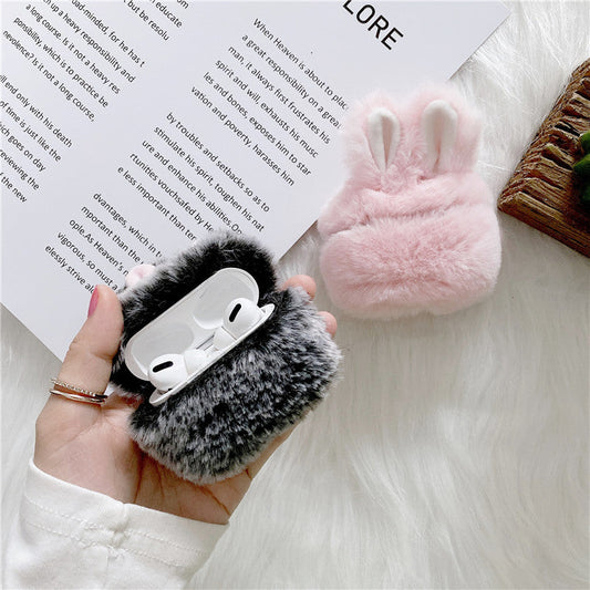 JMT-644746 Cute Pink Rabbit Plush Protective Cover for AirPods Pro and 1/2 Generation - Soft Silicone Shell for Wireless Headset
