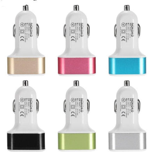 JMT-644938 3USB Aluminum Car Charger with Indicator Light - High-Power Universal Charging for All Devices - Multiple Color Options Available