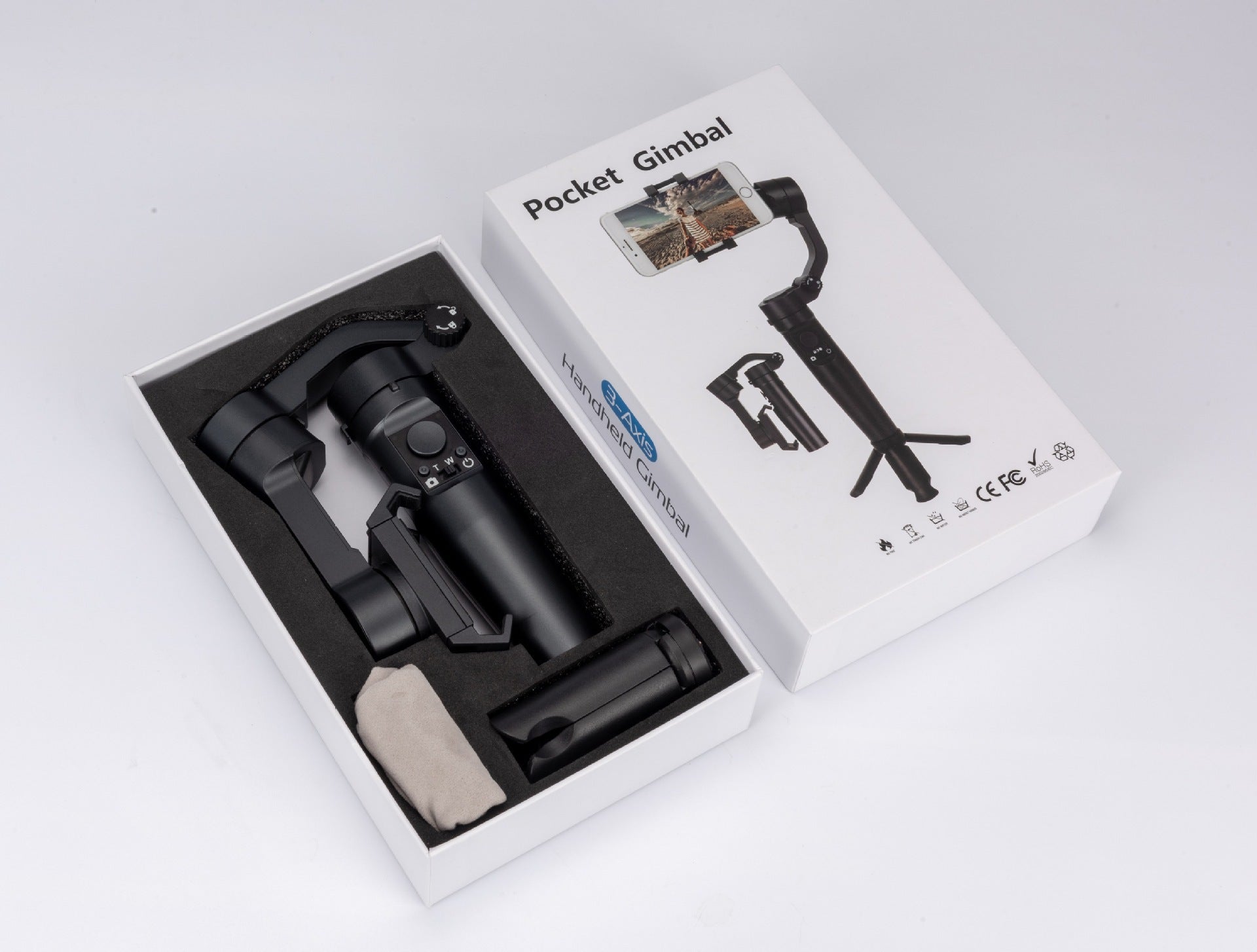 JMT-645258 Three-Axis Handheld Mobile Phone Stabilizer with 320° Vertical Rotation and Smart Motion Follow Function